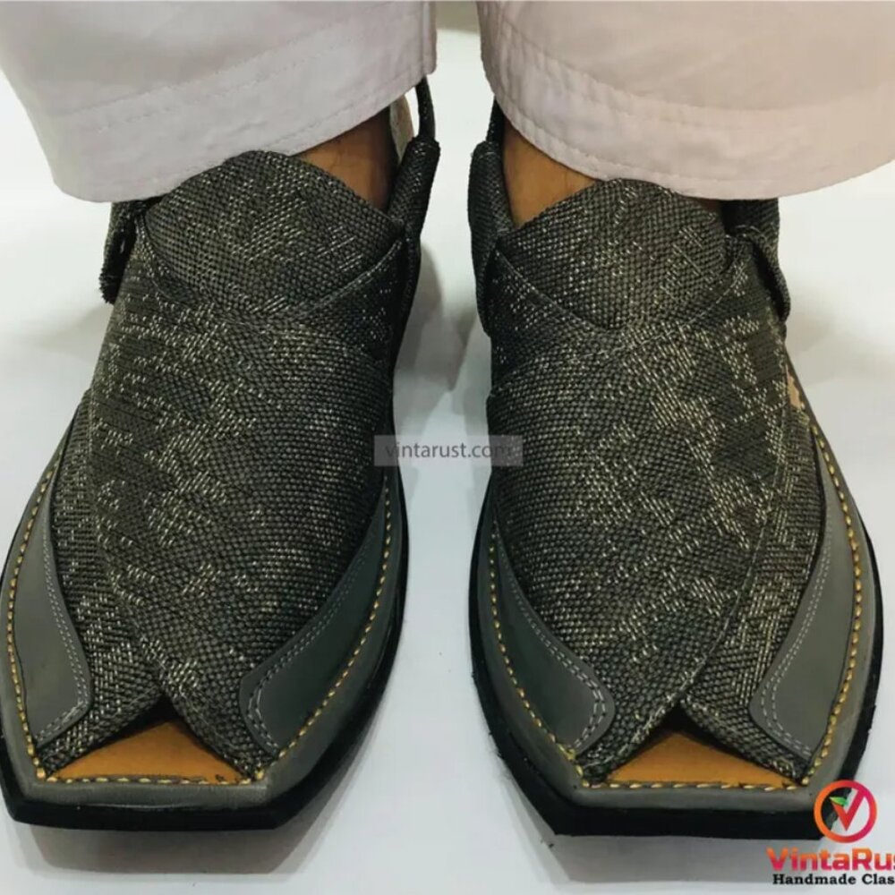 Handmade Grey Peshawari Chappal: Men's Leather Eid Sandals